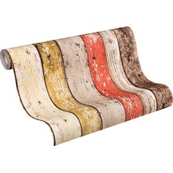 A.S. Création behang houtlook bruin, rood en beige - 53 cm x 10,05 m - AS-895127