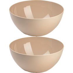 Plasticforte Serveerschaal/saladeschaal - 2x stuks - D23 x H10 cm - kunststof - beige - Serveerschalen