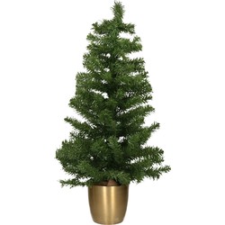 Kunst kerstboom/kunstboompje in gouden pot 90 cm - Kunstkerstboom
