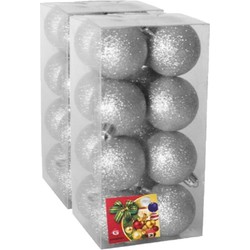 32x stuks kerstballen zilver glitters kunststof 5 cm - Kerstbal