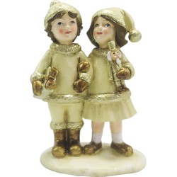 Clayre & Eef Beeld Kinderen 15 cm Beige Goudkleurig Polyresin Kerstdecoratie
