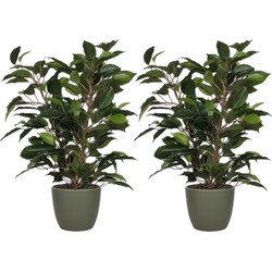 2x stuks groene ficus kunstplant 40 cm met plantenpot dennengroen D13.5 en H12.5 cm - Kunstplanten