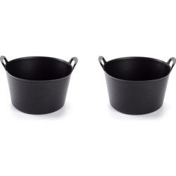 2x Zwarte flexibele opbergmanden/emmers 56 liter - Wasmanden