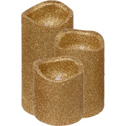 Feeric lights LED kaarsen set - 3x stuks - goud glitter - LED kaarsen