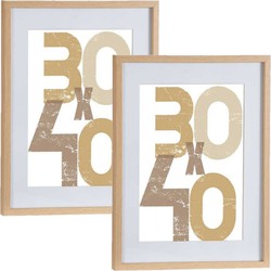 2x houten fotolijst - bruin - 40 x 50 cm - met passe-partout - Fotolijsten
