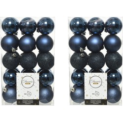 60x stuks kunststof kerstballen donkerblauw (night blue) 6 cm glans/mat/glitter - Kerstbal