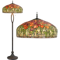 LumiLamp Tiffany Vloerlamp  Ø 56x165 cm  Groen Oranje Glas Tulpen Staande Lamp