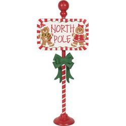 Clayre & Eef Kerst Tekstbord Sign 46x18x115 cm Rood Wit Metaal NORTH POLE