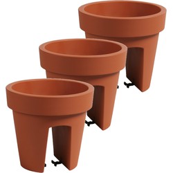 3x stuks balkon plantenpot/bloempot terra cotta 5 liter kunststof D25 x H22.5 cm - Plantenpotten