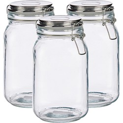 Set van 3x stuks glazen luxe keuken voorraadpotten/voorraadbussen met klepdeksel zilver 1500 ml - Voorraadpot