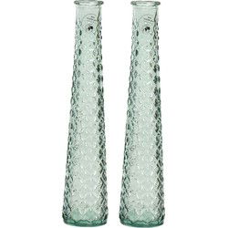 2x stuks vazen/bloemenvazen gerecycled glas - D7 x H32 cm - turquoise - Vazen