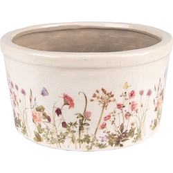 Clayre & Eef Bloempot  Ø 16x9 cm Roze Beige Keramiek Bloemen Bloempot binnen