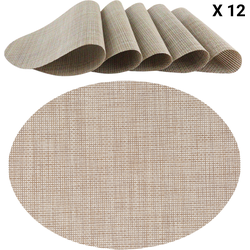 OTIX Placemats - Set van 12 - Kunststof - Ovaal - Beige - Onderleggers - 48x35cm