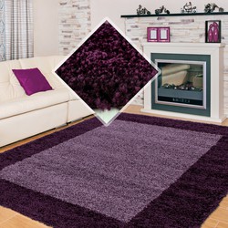 Tapijtenloods Basic Shaggy Kader vloerkleed Paars Hoogpolig- 80x150 CM