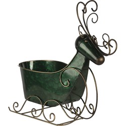 Clayre & Eef Beeld Rendier 34x17x37 cm Groen Ijzer Slee Kerstdecoratie