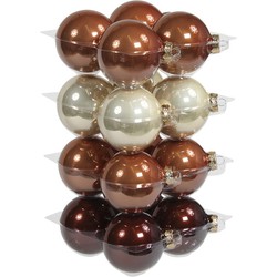 Othmar Decorations Kerstballen - 16x st - bruin tinten - 8 cm - glas - Kerstbal