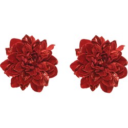 2x stuks decoratie bloemen velvet rood op clip 16 cm - Kunstbloemen