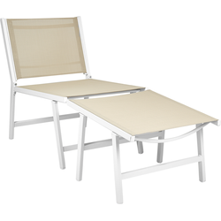 MARCEDDI -Tuinstoel met voetenbank - Beige/Wit - Textileen