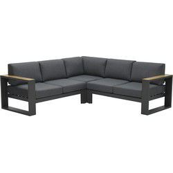 Cube hoek loungeset - 3-delig - carbon black - teak look-reflex black