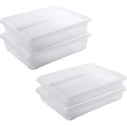 4x Voedsel plastic bewaarbakjes laag 1,5 en 2 liter transparant - Vershoudbakjes