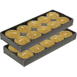 Gerim waxinelichtjes kaarsjes- 20x - goud glitters 3,5 cm - Waxinelichtjes