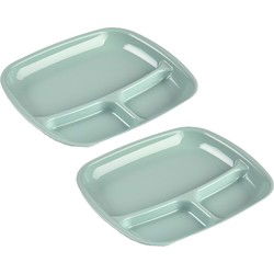 Plasticforte Camping bord 3 vaks - 4x - kunststof - groen - 21 x 24 cm - Gourmetborden