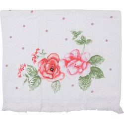 Clayre & Eef Gastendoekje  40x66 cm Wit Roze Katoen Rechthoek Bloemen Toilet handdoek