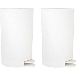 MSV pedaalemmer - 2x - kunststof - wit - 3L - 15 x 27 cm - Badkamer/toilet - Pedaalemmers