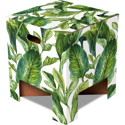 Dutch Design Brand Kartonnen Kruk - Duurzaam Voetenbankje - 200kg Draagvermogen - 30x30x34cm - Green Leaves 