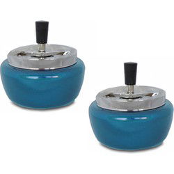 Draai asbak - 2x - metallic turquoise blauw - 13 cm - draai asbak - Asbakken