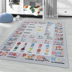 Kindervloerkleed - ABC, Cijfers en Dieren- Grijs - 120x170 cm