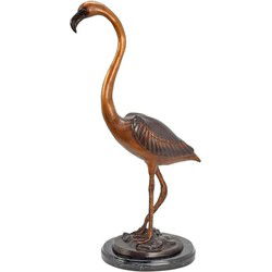 A BRONZE SCULPTURE OF A FLAMINGO ON A MARBLE BASE