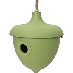 Decoris Vogelhuisje - bamboe hout - groen - D17 x H19 cm - nestkastje - Vogelhuisjes