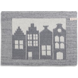 Knit Factory Gebreide Placemat - Onderlegger House - Ecru/Med Grey - 50x30 cm