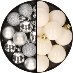 36x stuks kunststof kerstballen zilver en wol wit 3 en 4 cm - Kerstbal
