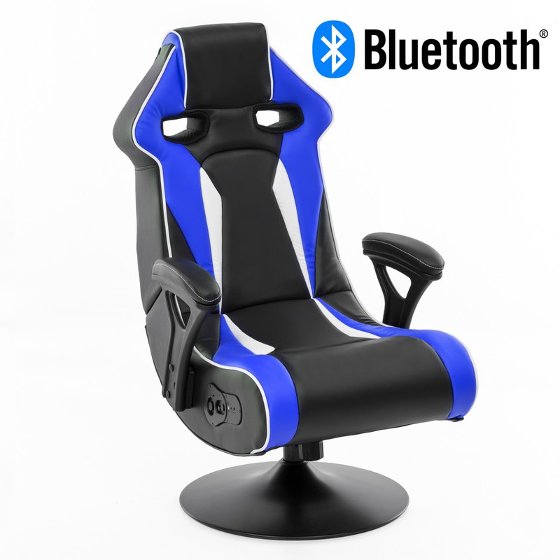 24Designs Silverstone - Racestoel Gamestoel Rocker - Bluetooth & Speakers - Zwart / Blauw - 
