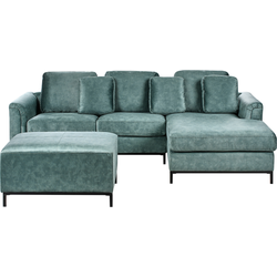 OSLO - Hoekbank met ottomaan - Blauwgroen - Linkerzijde - Fluweel