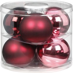 6x Berry Kiss mix roze/rode glazen kerstballen 10 cm glans en mat - Kerstbal