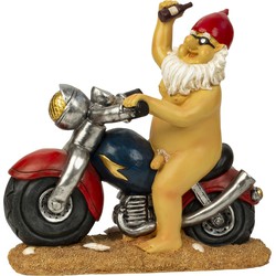 Tuinkabouter beeld Biker Naakt- Polystone - Motor rijder - 32 x 32 cm - Tuinbeelden