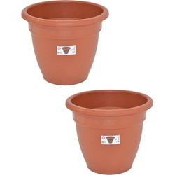 Set van 2x stuks terra cotta kleur ronde plantenpot/bloempot kunststof diameter 35 cm - Plantenpotten