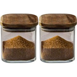 5Five Voorraadpot glas met acacia hout - 2x - 600 ml - luchtdicht - Voorraadpot