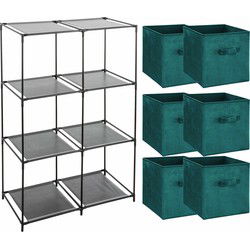 5Five Kastmandjes/opberg mandjes - emerald groen - 6x stuks van 29 Liter - Rekje is 68 x 98 cm - Opbergmanden