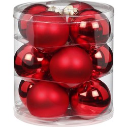 12x stuks glazen kerstballen rood 8 cm glans en mat - Kerstbal