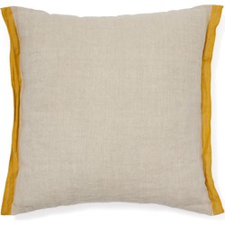 Kave Home - Beige kussenhoes Suerta van 100% linnen met mosterdkleurige accenten 45 x 45 cm