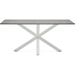 Kave Home - Argo tafel afgewerkt in porselein Iron Moss en stalen poten met witte afwerking 160 x 90 c
