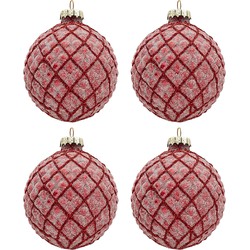 Clayre & Eef Kerstbal Set van 4  Ø 8 cm Rood Glas Rond Kerstboomversiering