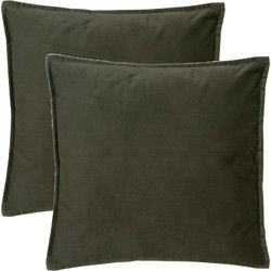 Atmosphera Bank/sierkussens huiskamer Sophia - 2x - 45 x 45 cm - olijfgroen - polyester - met rits - Sierkussens