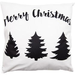 Clayre & Eef Kussenhoes  45x45 cm Wit Zwart Polyester Vierkant Kerstboom Merry Christmas Sierkussenhoes