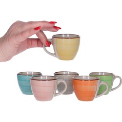 Espresso bekers - 6x stuks - aardewerk - multi-kleur - 90 ml - Koffie- en theeglazen