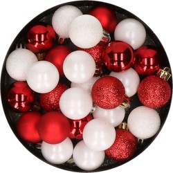 28x stuks kunststof kerstballen rood en wit mix 3 cm - Kerstbal